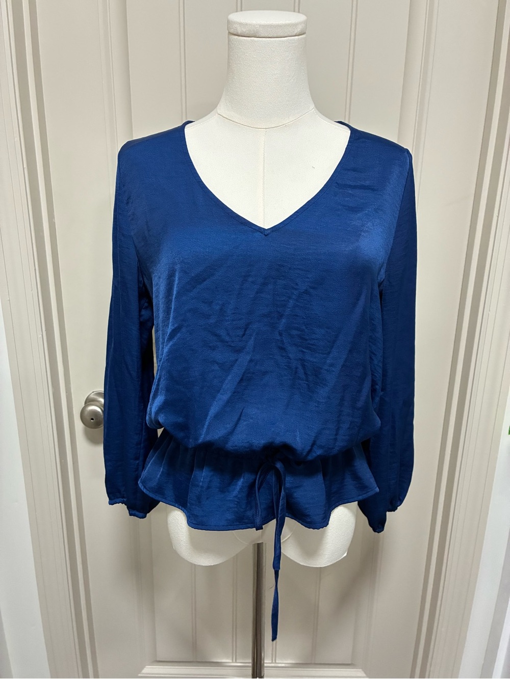 Banana Republic Royal Blue V-Neck Peplum Tie-Waist Blouse
